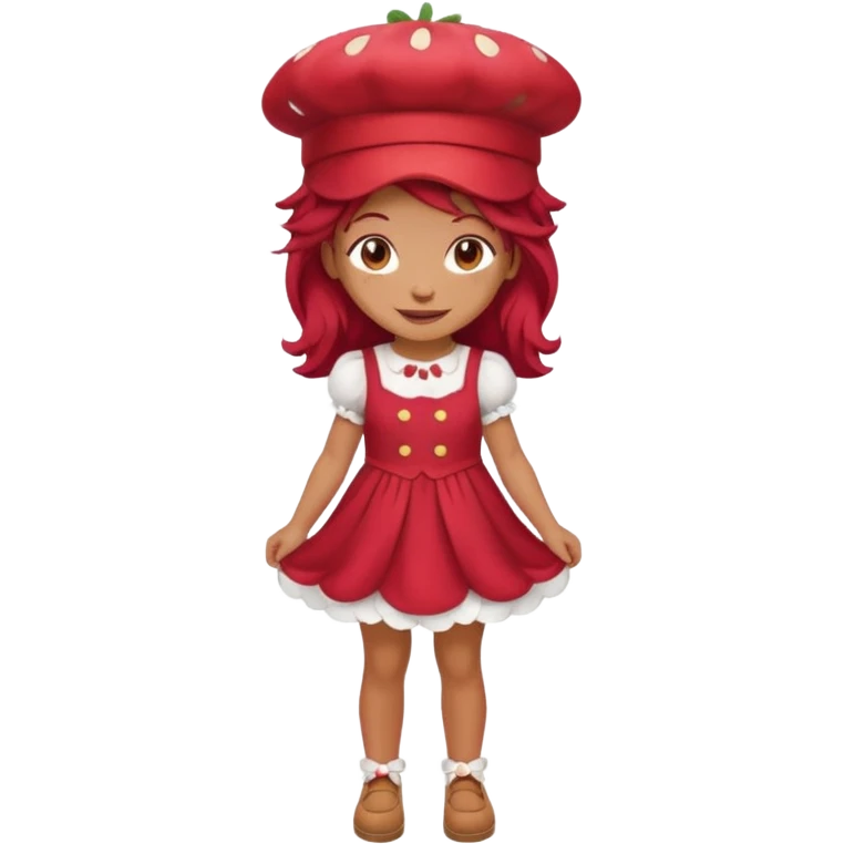 Strawberry shortcake human girl full body and legs with a strawberry hat on her red hair and dress without a cake emoji