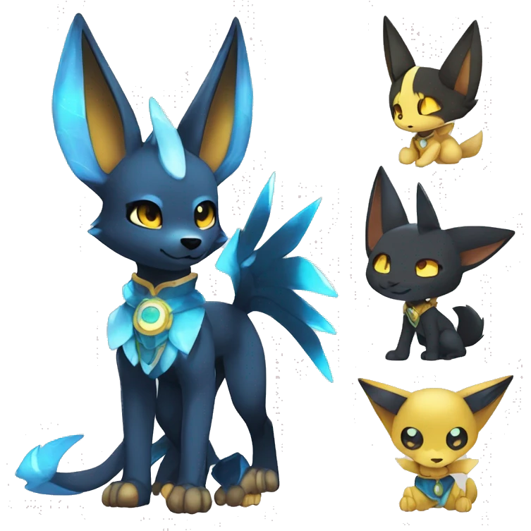 Shiny Sparkle Chibi Anubis-Umbreon-Lucario-Fakémon full body emoji