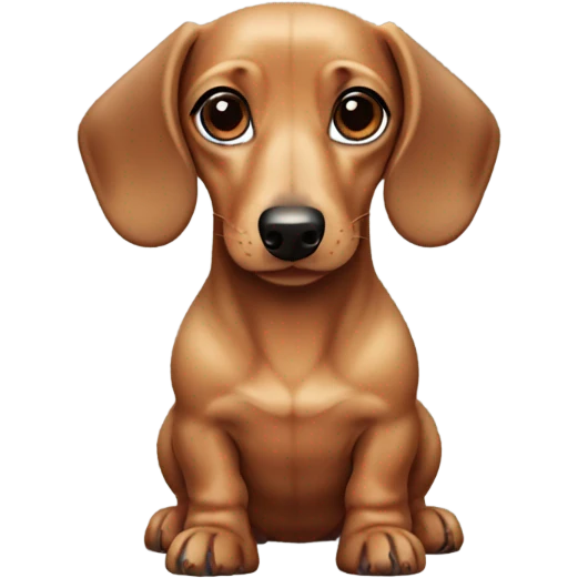 fawn colored dachshund with a dark Brown colored nose, blue eyes,  emoji