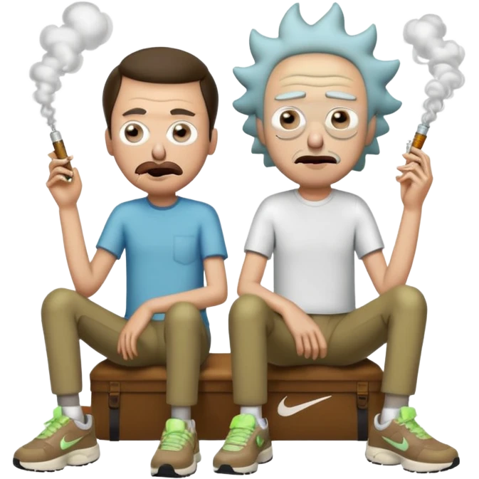 Rick et mortie avec une paire de chaussure  nike tn qui fumme des puff 9k emoji