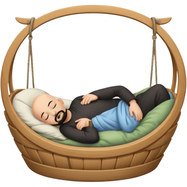 a bald man with a black goatee sleeping in a cradle emoji