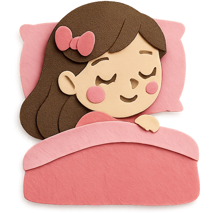 coquette girl sleeping in a pink soft bed, paper craft style emoji