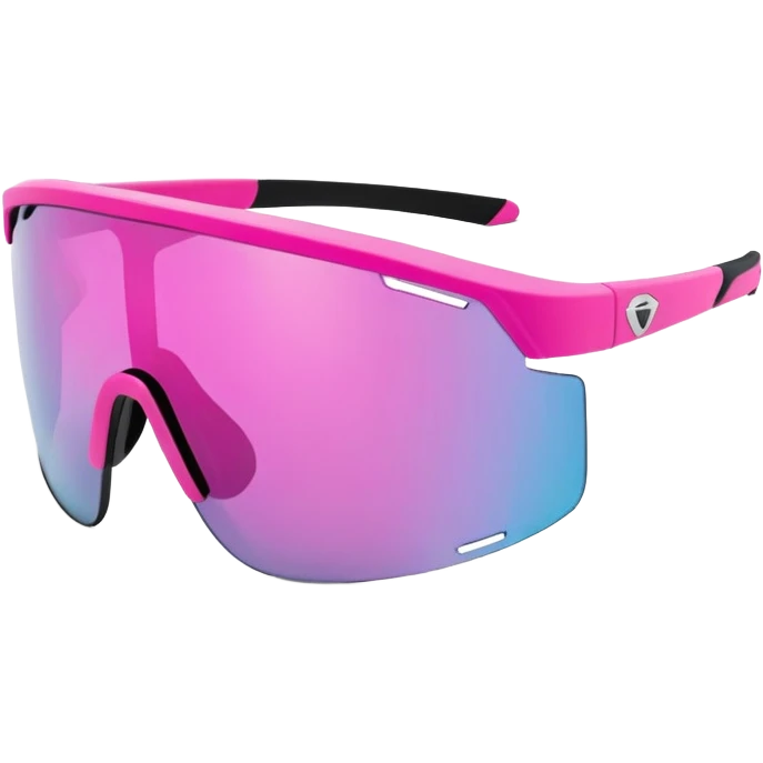 sporty pink shield visor sunglasses with robust thick frame, athletic design for cyclists, substantial build, one-piece lens with anti-glare coating emoji