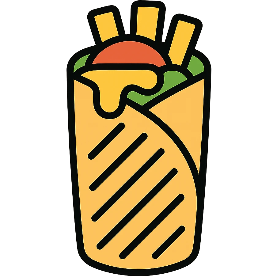 French tacos, grilled wrap with fillings, cheese, and fries icon emoji