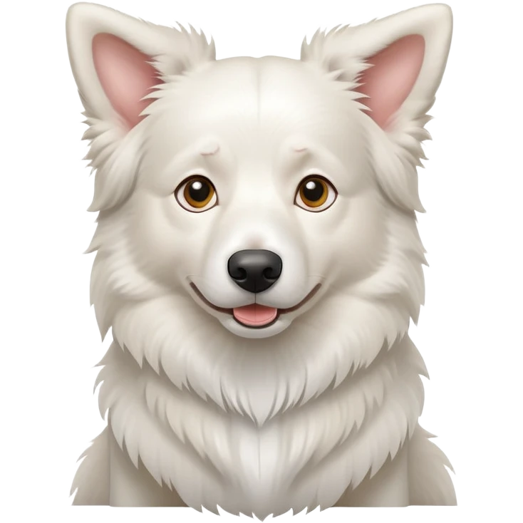 A pure white Border Collie dog sitting, with fluffy fur, alert pointed ears, and friendly expression emoji