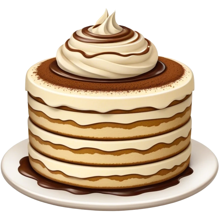 Tiramisu Cinematic Realistic Tiramisu Dessert Emoji, depicted as a delightfully messy, layered tiramisu with coffee-soaked sponge and mascarpone cream, rendered with rich textures and warm, indulgent lighting. emoji