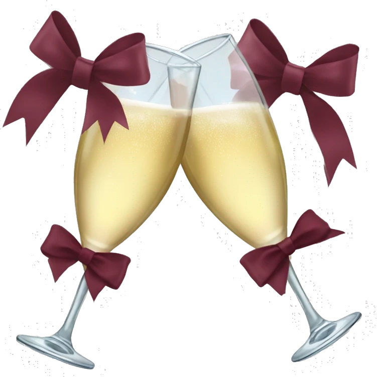 Two glasses of champagne cheering with burgundy bows emoji