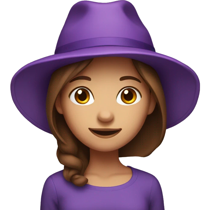 Girl with brown hair and a purple hat emoji