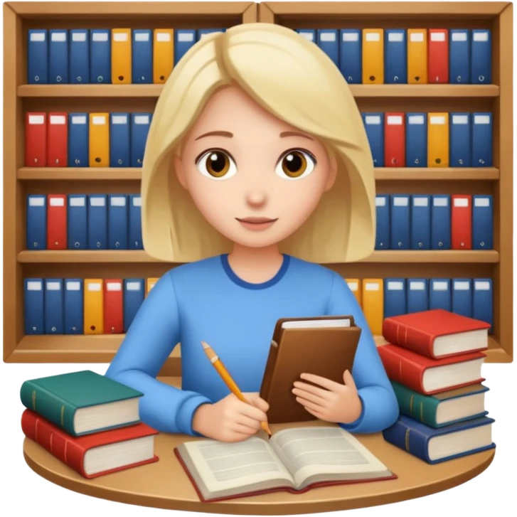 Девушка учится. У нее книжки, курсы, документы  emoji