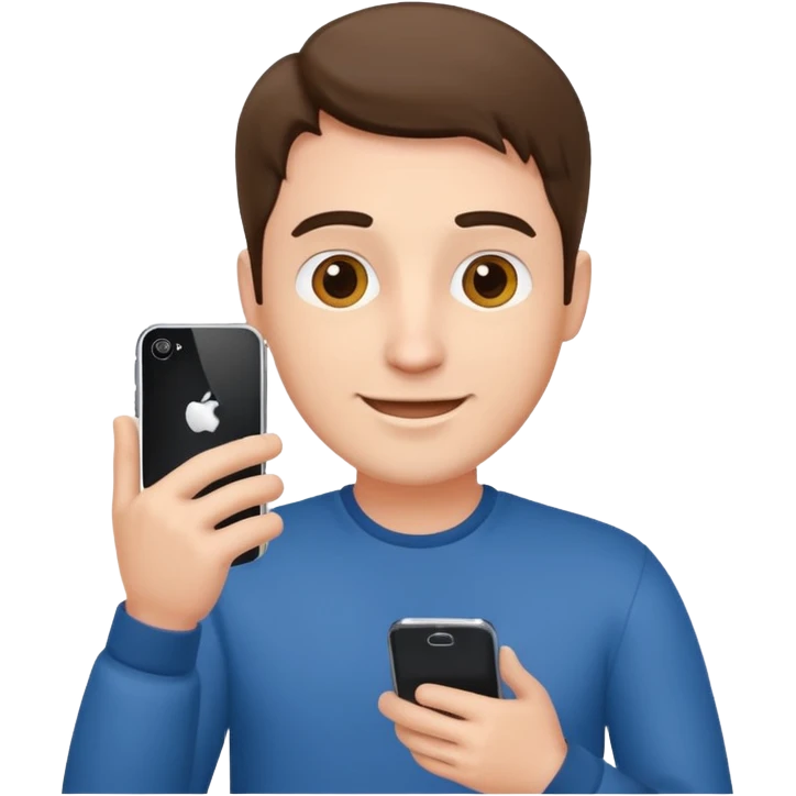 casual man holding phone and happly staring it emoji