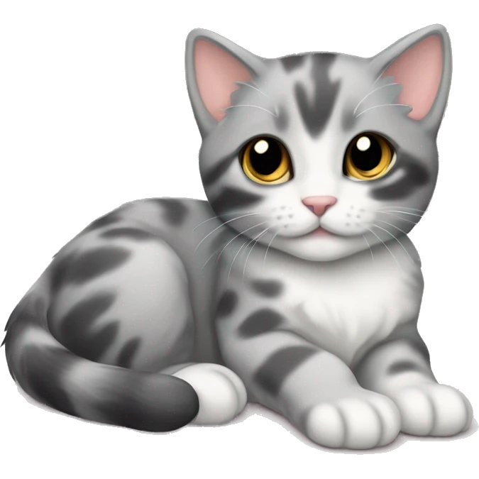 Grey Diluted calico kitten laying down emoji