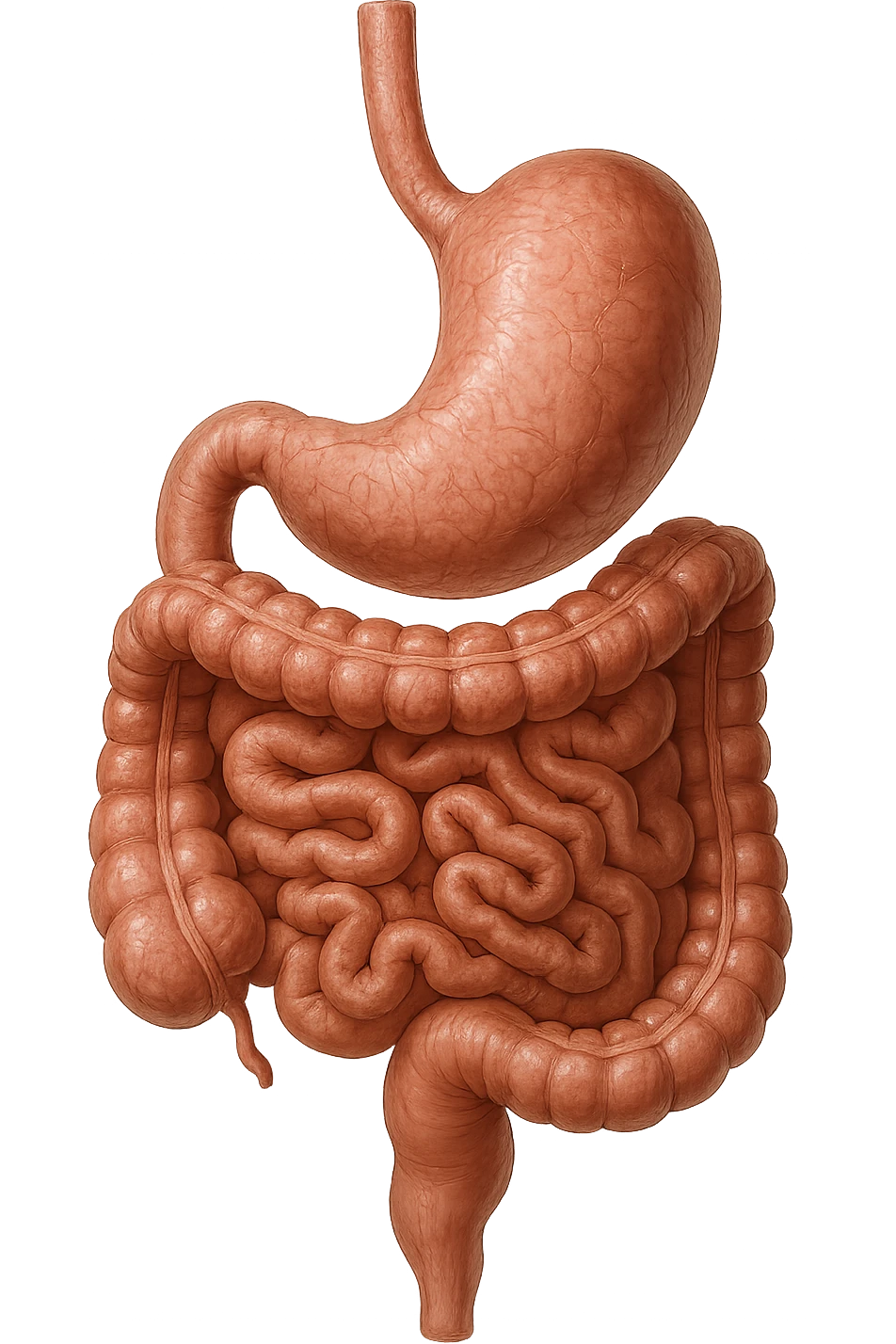 stomaco e intestino sono collegati, colore naturali, iperrealistico 4k emoji