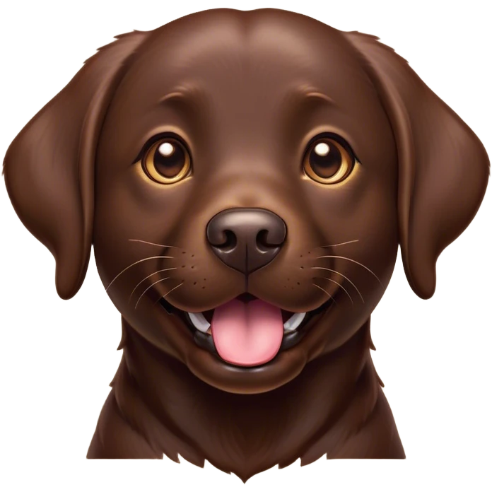 Cinematic Comical Chocolate Labrador Portrait Emoji, Head tilted dramatically with an exaggeratedly amused expression, featuring a glossy chocolate Fur with a rich, radiant finish, wide, expressive brown eyes filled with playful disbelief, Simplified yet hilariously expressive features, highly detailed, glowing with a slightly sassy glow, high shine, dramatic yet playful, stylized with an air of cheeky mischief, bright and endearing, soft glowing outline, capturing the essence of a spirited and over-the-top companion, so meme-worthy it feels like it could side-eye its way into internet fame instantly! emoji