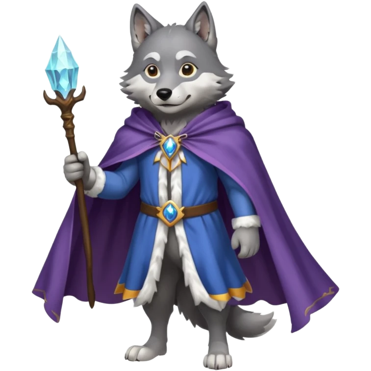 a wolf in a cape, wizard, magic in paw full body emoji