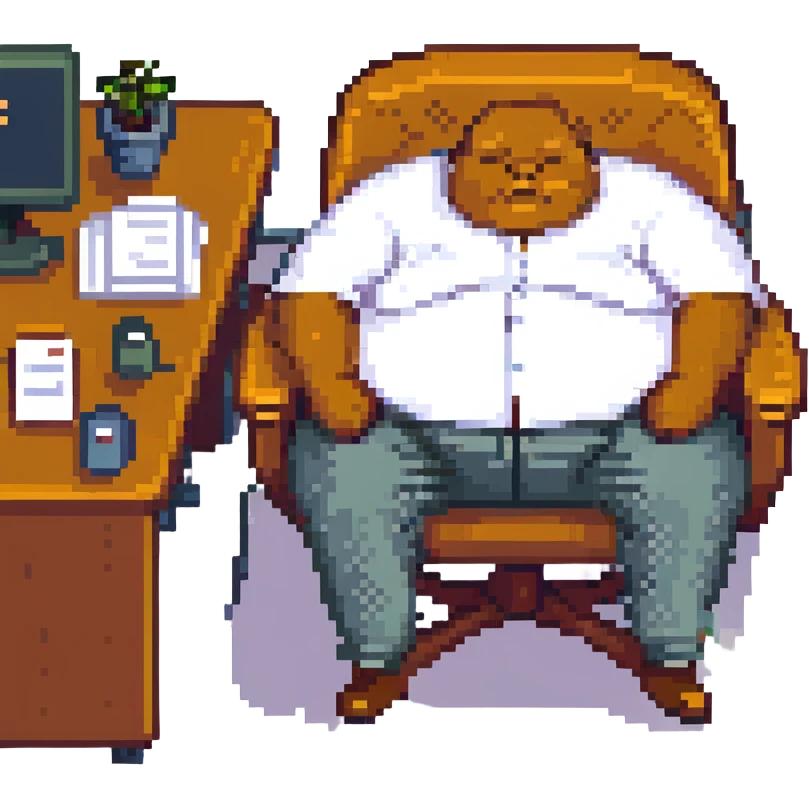 a fat man sleeping in an office chair, pixel art style emoji