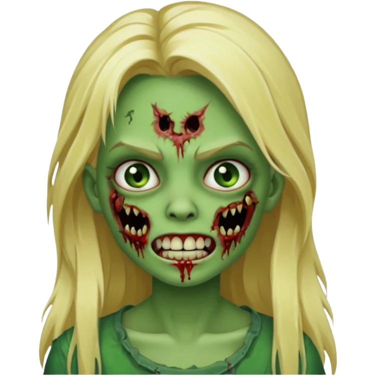 girl zombie with blonde long hair with teeth green skin and with no angry face emoji