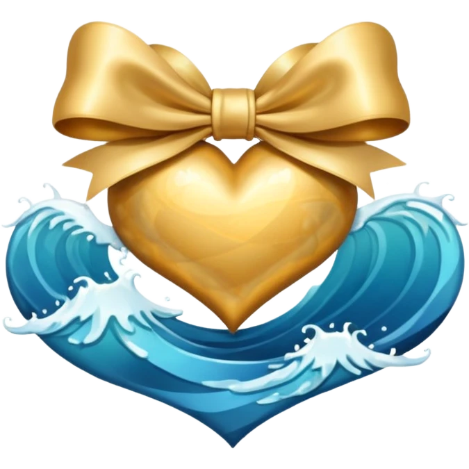 heart with ocean waves, gold bow with heart pattern on the bow emoji