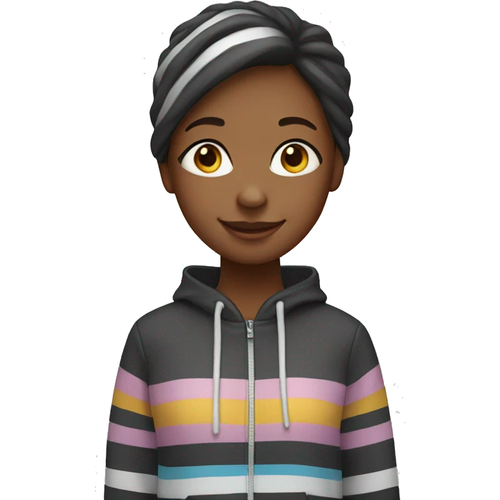 smiling girl with striped hoodie emoji