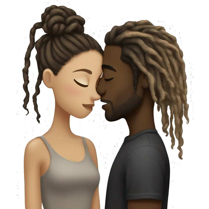 Black man with black dreads  kissing white girl with long brown and blonde hair  emoji