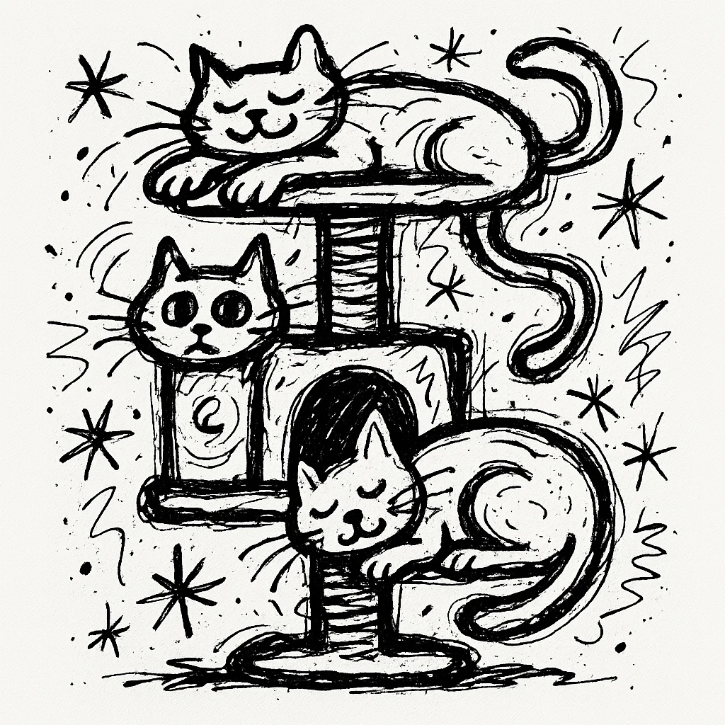 cats relaxing in a vertical playhouse emoji