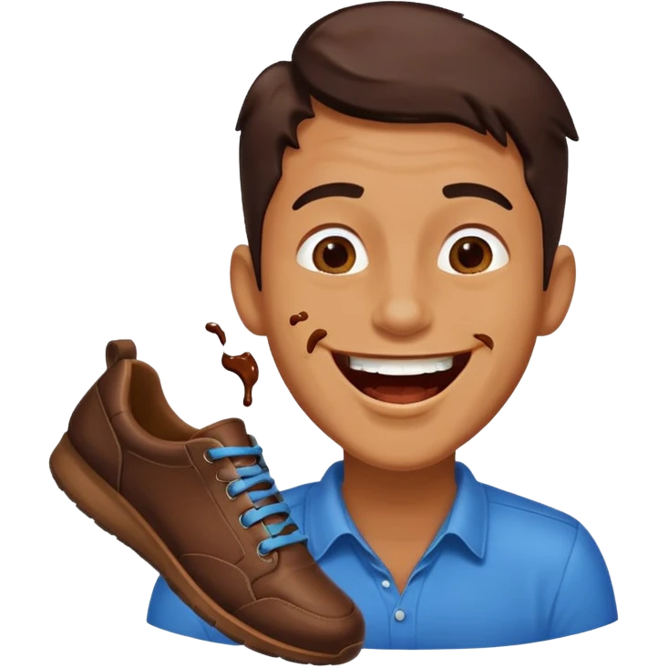 Man laughing with chocolate stain on shoe emoji