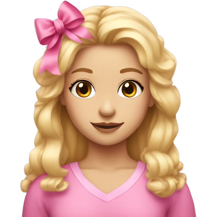 Cute blonde hair girl wears pink and a pink bow on her head emoji
