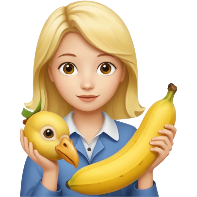 Blonde girl holding chicken banana emoji