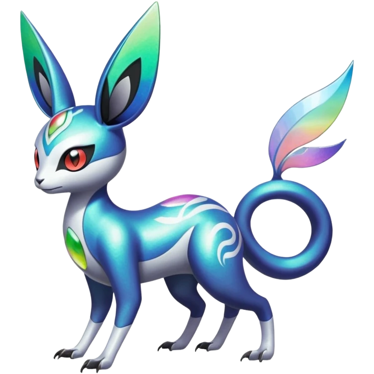 Shiny Colorful Futuristic Oriental Painted Asian Vernid-Trico-Meloetta-Latias-Koraidon-Peppercat-Protogen-Pokémon-Digimon-Fakémon-fusion-hybrid-creature emoji