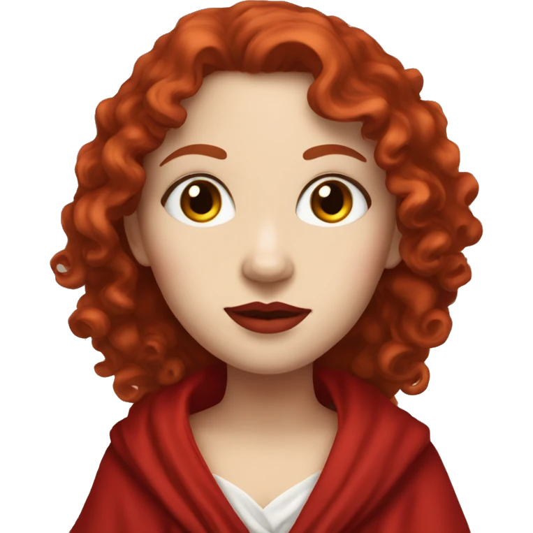 Create for me a girl with white skin, long red curly hair, red lipstick, wearing a red robe emoji