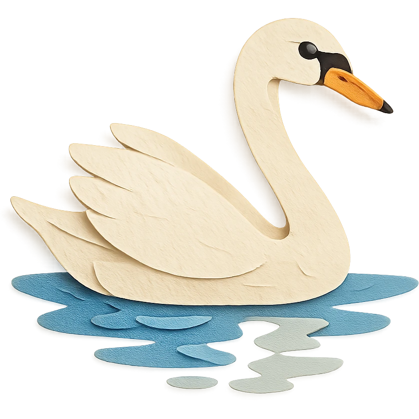 tundra swan gliding on a pond, delicate paper layers, expressive eye, naturalistic pose, water reflections emoji