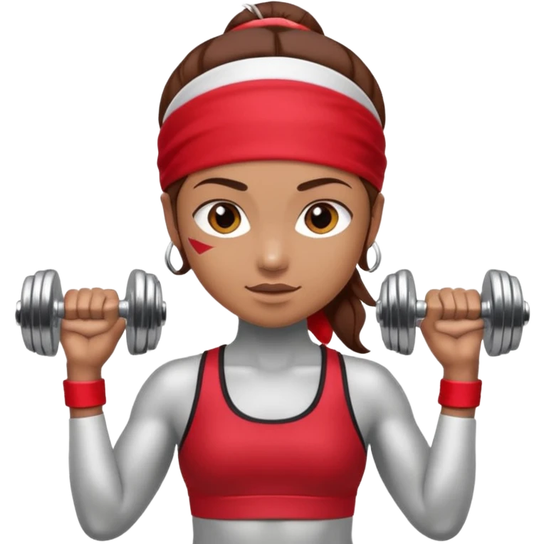 athlete with red headband, hold a mini dumbbell emoji