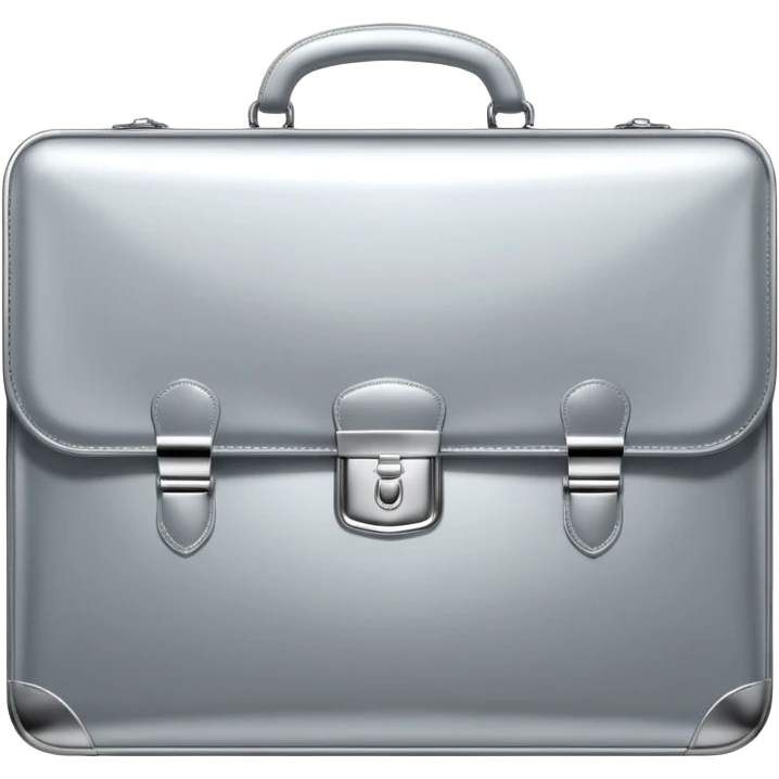 A luxury briefcase emoji made of polished silver chrome, smooth rectangular shape, metallic reflections, minimal high-end design, swag business aesthetic, iOS emoji style, centered, clean white background
 emoji