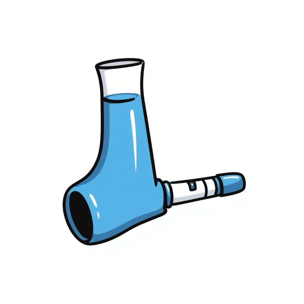 Hand-drawn blue VO2 max mouthpiece with breathing valve and measurement tube emoji