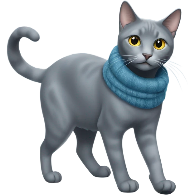 A Russian blue cat walking with snow shoes on snow emoji