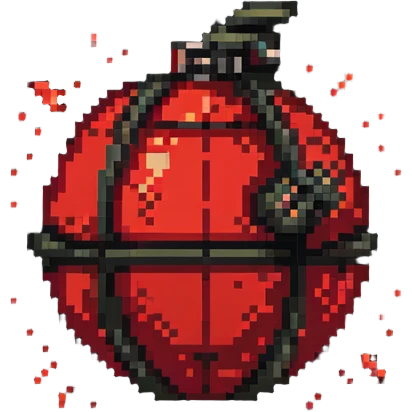 Glowing red orb with bomb symbol, color #ef4444 with lighter glow, bomb silhouette in center, subtle pulsing glow effect, floating appearance, 32x32 pixels emoji