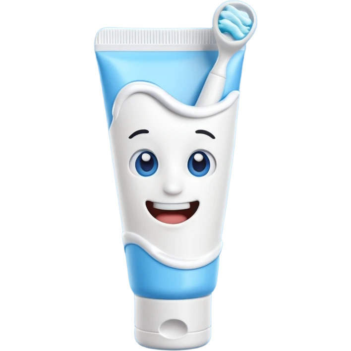 modern toothpaste tube with twist or flip cap, partially squeezed with ripple or bulge, clean and minimal, white or soft color with blue or green accent, no branding, optional dab of toothpaste at tip, no extra elements, clean 3D, soft shadows, transparent background, emoji scale emoji