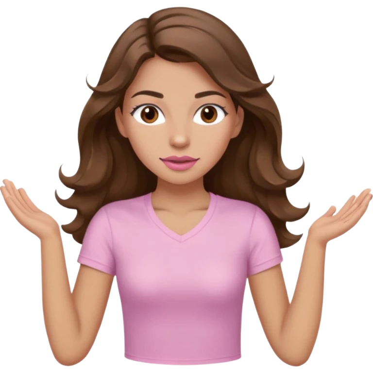 girl with wavy long brown hair, brown eyes, light to medium complexion, long lashes, light pink lipstick, wearing light pink shirt, working out emoji