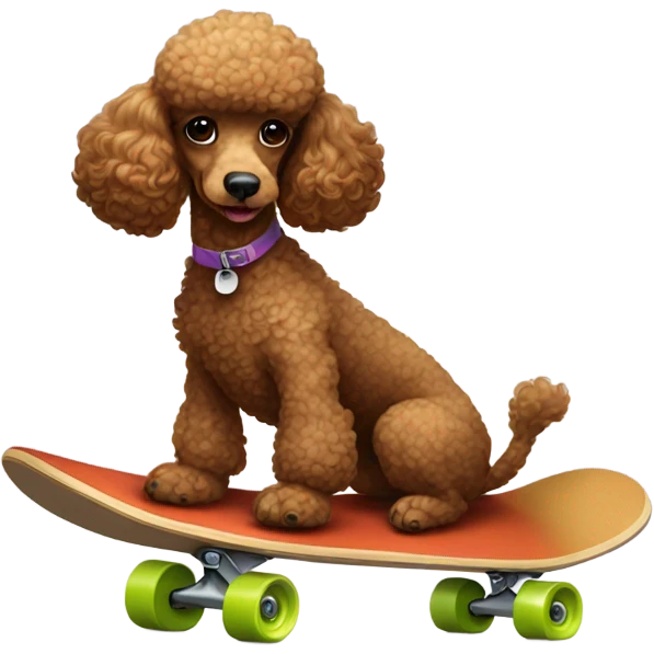 Brown poodle riding skateboard emoji
