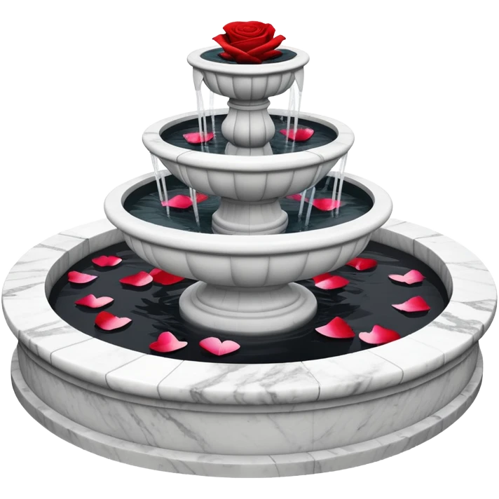 A black and white marble romantic fountain with rose petals scattered around emoji