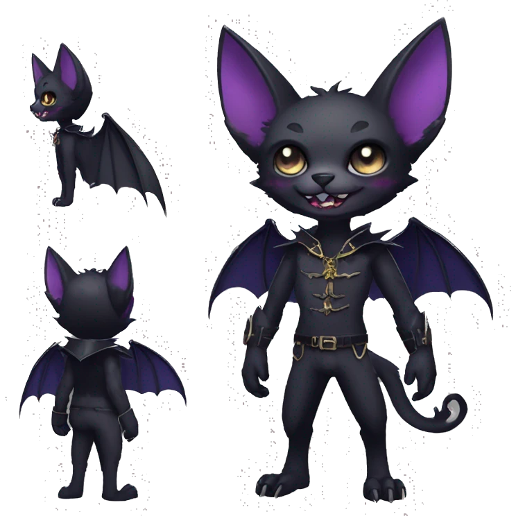 cool edgy anthro fantasy dark-shadow-themed animal vampiric bat-cat-hybrid Fakemon  with a collar full body emoji