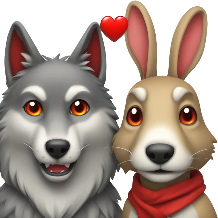 Wolf and rabbit with red heart between them  emoji