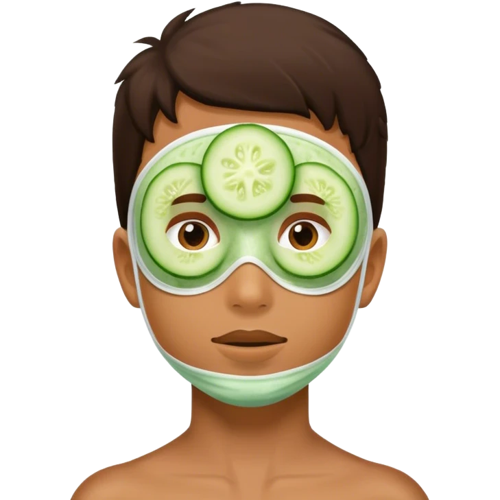 a facial mask made of cucumber on a boy's face emoji