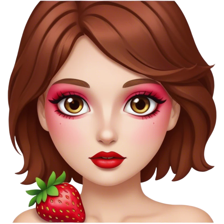 White girl with brown hair with “Strawberry” makeup style  emoji