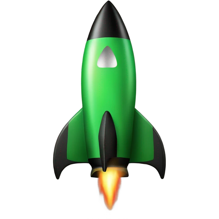 green and black rocket ship with green fire emoji