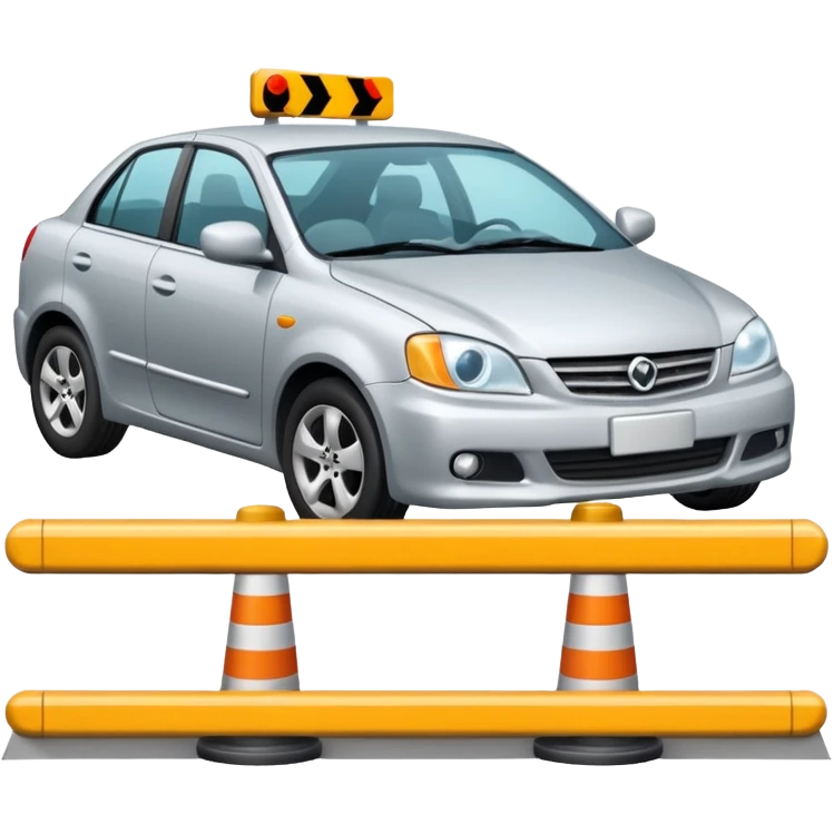 car crashed to a trafic barrier barrier in front of car and car front panel broken emoji