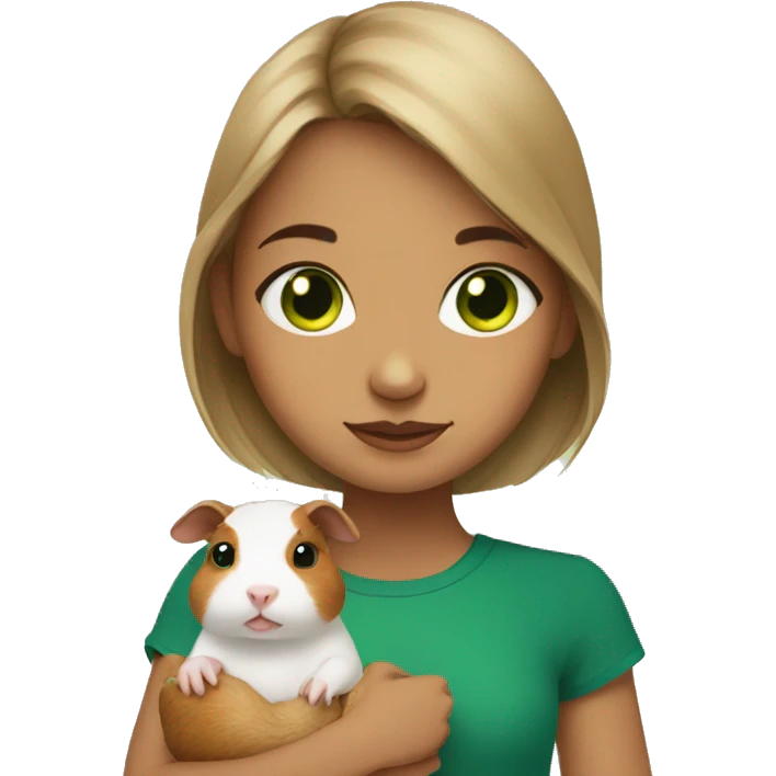 Girl with green eyes holding two Guinea pigs emoji