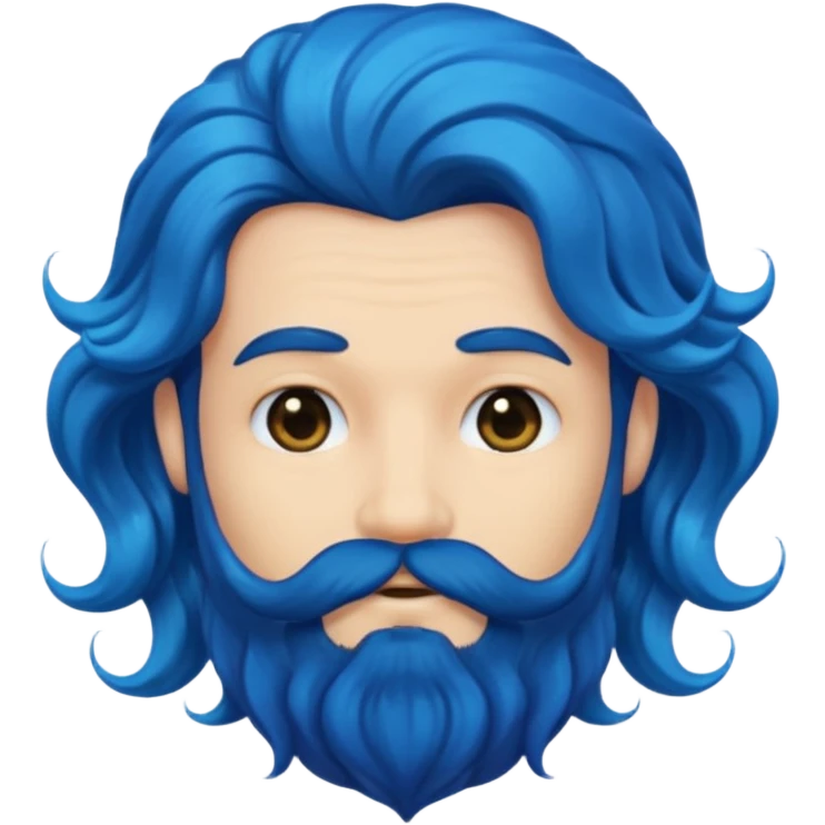 male with ultra-wavy, voluminous blue mermaid hair and a deep black beard, emoji style emoji