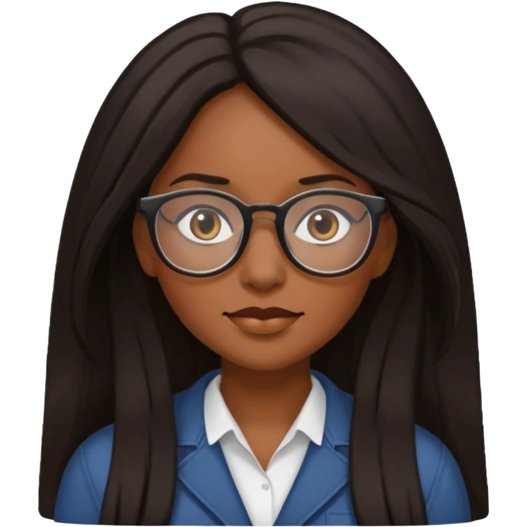black woman with long dark hair wearing glasses emoji