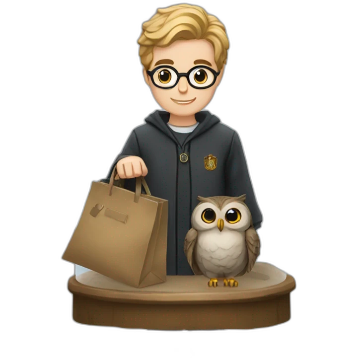 harry potter holding bags and owl cage emoji