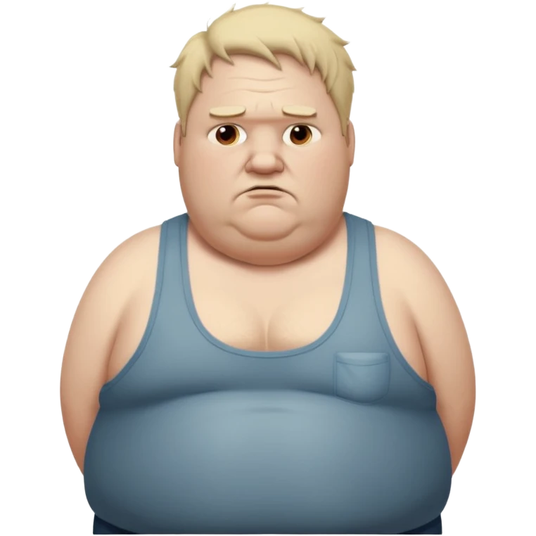 extremely morbidly obese middle aged white man in wifebeater with  dirty appearance. His hair is very greasy and he looks lazy and uncaring emoji